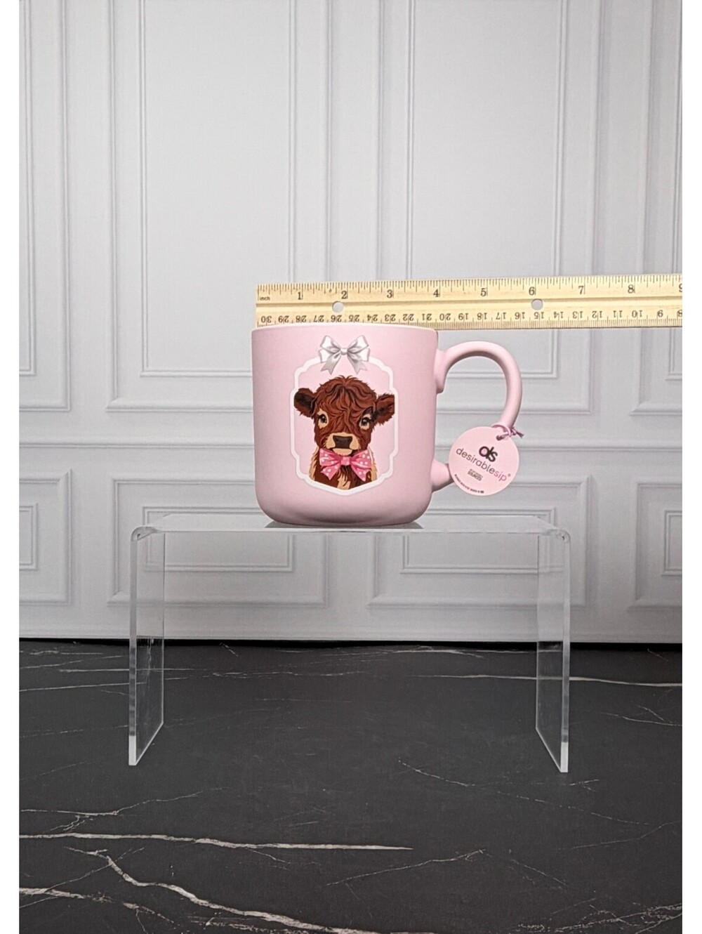 Desirable Sip Pink Highland Cow Soft Touch Mug Bow NWT 17.5 Oz